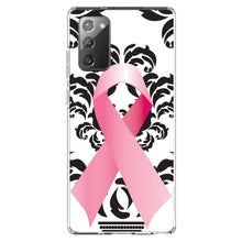 DistinctInk® Clear Shockproof Hybrid Case for Apple iPhone / Samsung Galaxy / Google Pixel - Black Damask Pink Ribbon