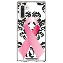DistinctInk® Clear Shockproof Hybrid Case for Apple iPhone / Samsung Galaxy / Google Pixel - Black Damask Pink Ribbon