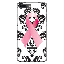 DistinctInk® Hard Plastic Snap-On Case for Apple iPhone or Samsung Galaxy - Black Damask Pink Ribbon