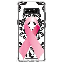 DistinctInk® Clear Shockproof Hybrid Case for Apple iPhone / Samsung Galaxy / Google Pixel - Black Damask Pink Ribbon