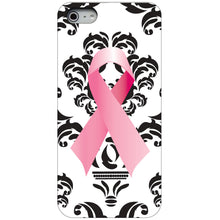 DistinctInk® Hard Plastic Snap-On Case for Apple iPhone or Samsung Galaxy - Black Damask Pink Ribbon