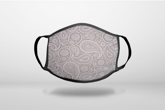Grey Black Paisley - 3-Ply Reusable Soft Face Mask Covering, Unisex, Cotton Inner Layer