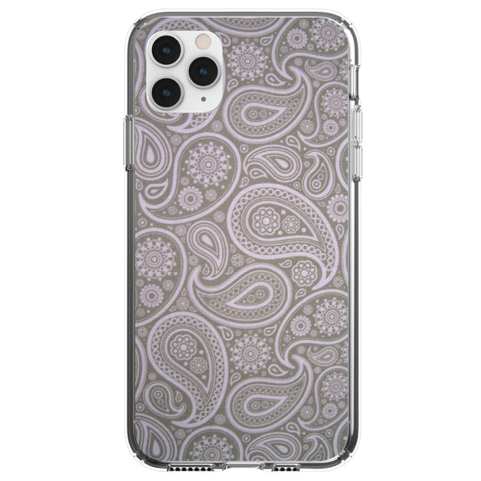 DistinctInk® Clear Shockproof Hybrid Case for Apple iPhone / Samsung Galaxy / Google Pixel - Grey Black Paisley