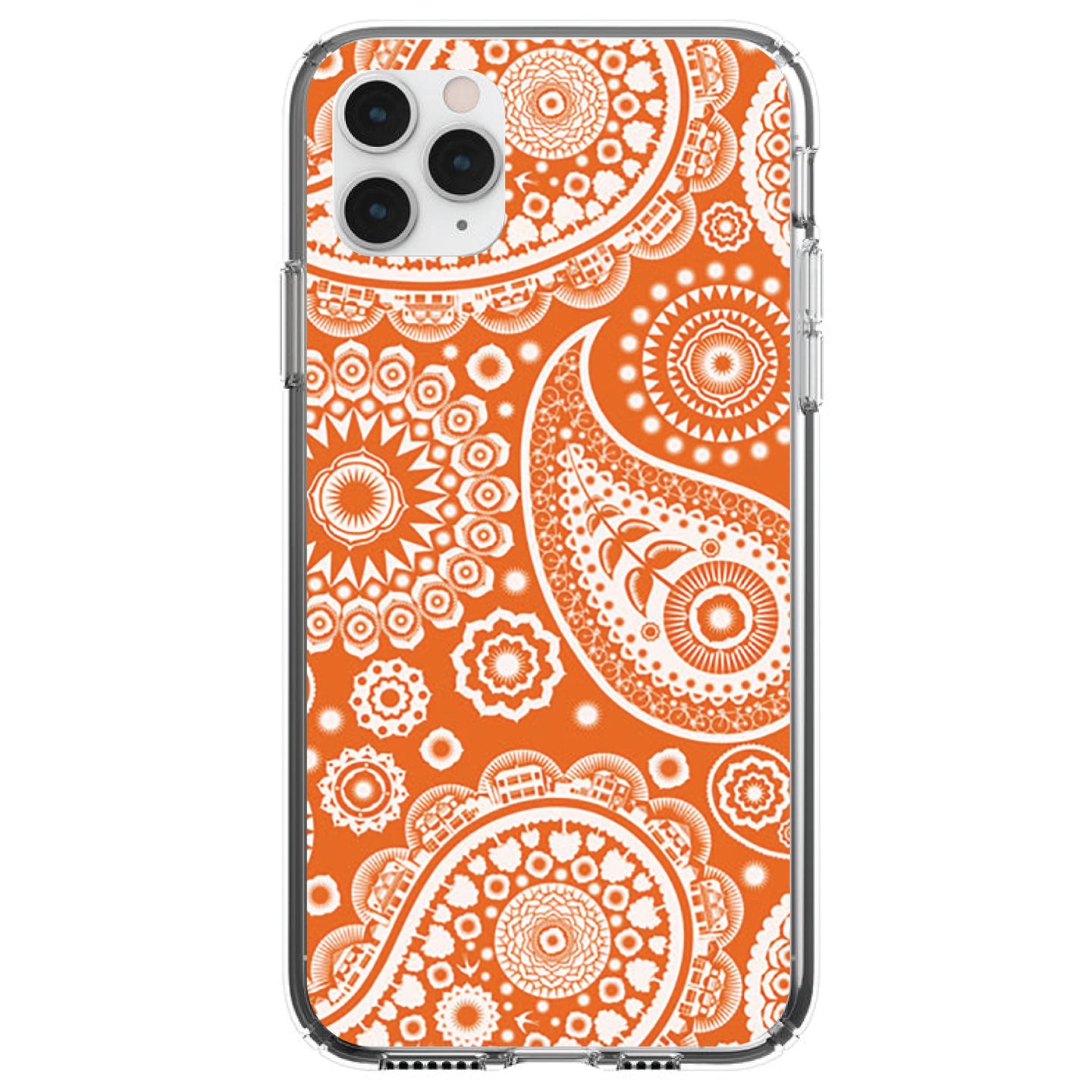 DistinctInk® Clear Shockproof Hybrid Case for Apple iPhone / Samsung Galaxy / Google Pixel - Orange White Paisley