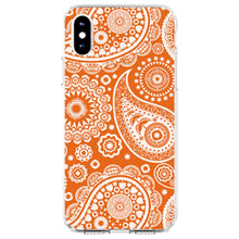 DistinctInk® Clear Shockproof Hybrid Case for Apple iPhone / Samsung Galaxy / Google Pixel - Orange White Paisley