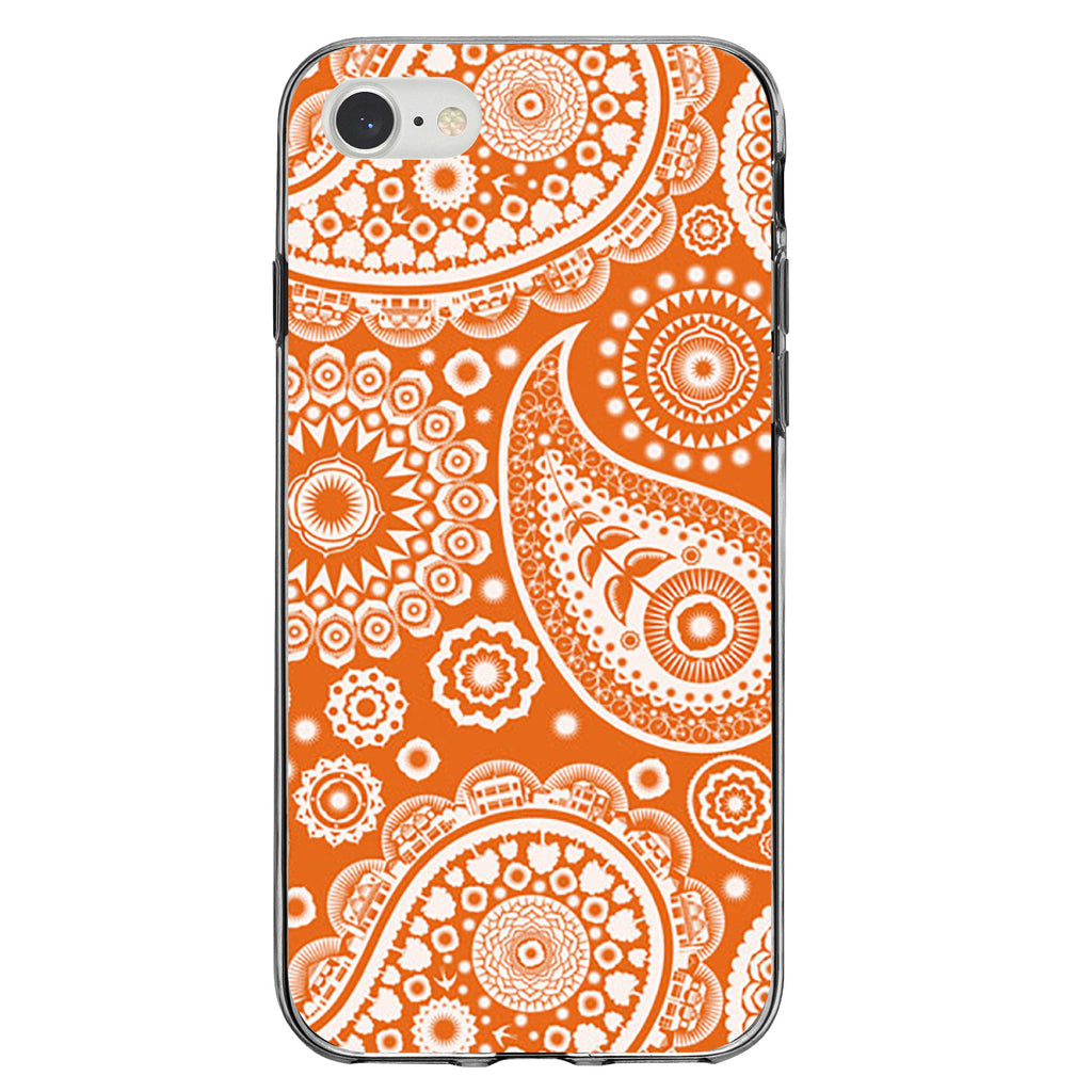 Orange White Paisley Clear Shockproof iPhone Case, view 5