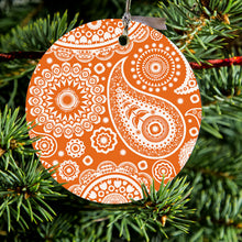 Orange White Paisley Ceramic Ornament