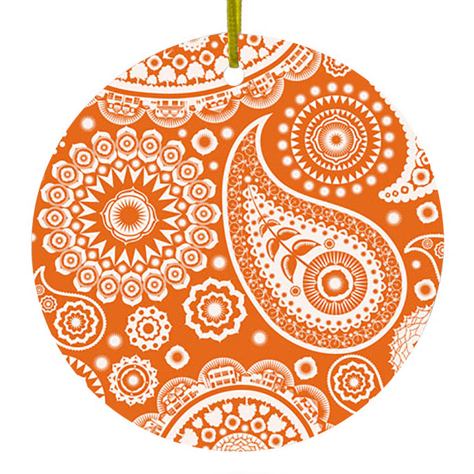 Orange White Paisley Ceramic Ornament