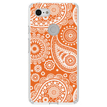 DistinctInk® Clear Shockproof Hybrid Case for Apple iPhone / Samsung Galaxy / Google Pixel - Orange White Paisley