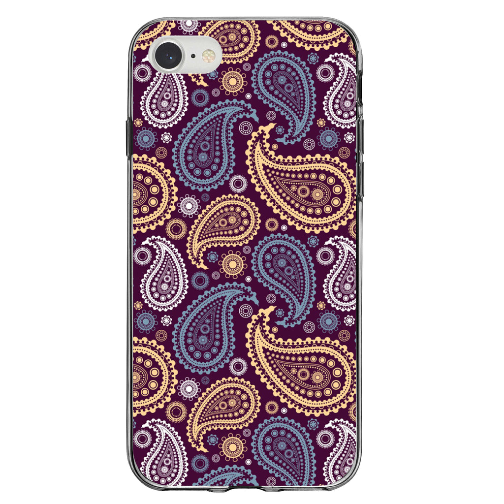 Purple Yellow Blue Paisley Clear Shockproof iPhone Case, view 5