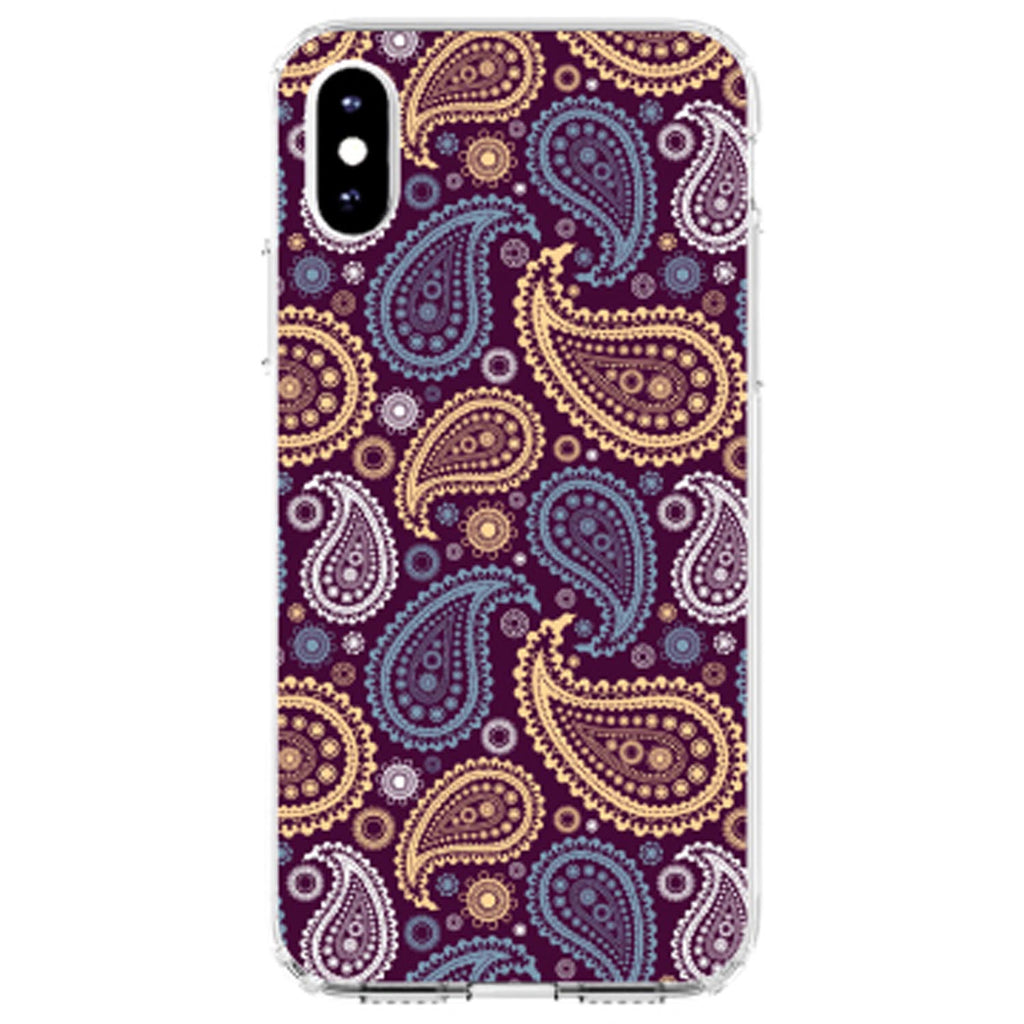 Purple Yellow Blue Paisley Clear Shockproof iPhone Case, view 4