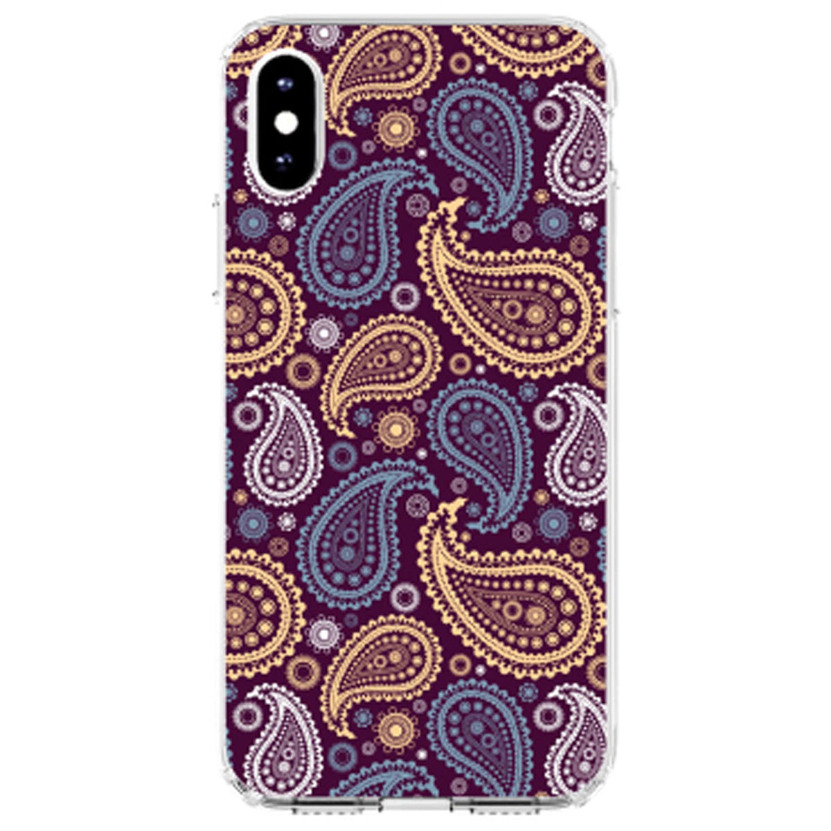 Purple Yellow Blue Paisley Clear Shockproof iPhone Case, view 4