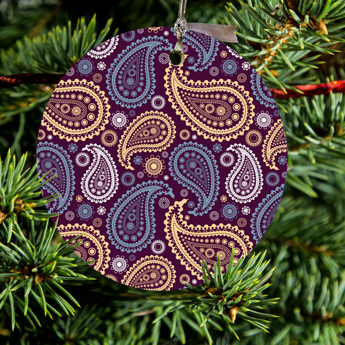 Purple Yellow Blue Paisley Ceramic Ornament, view 2