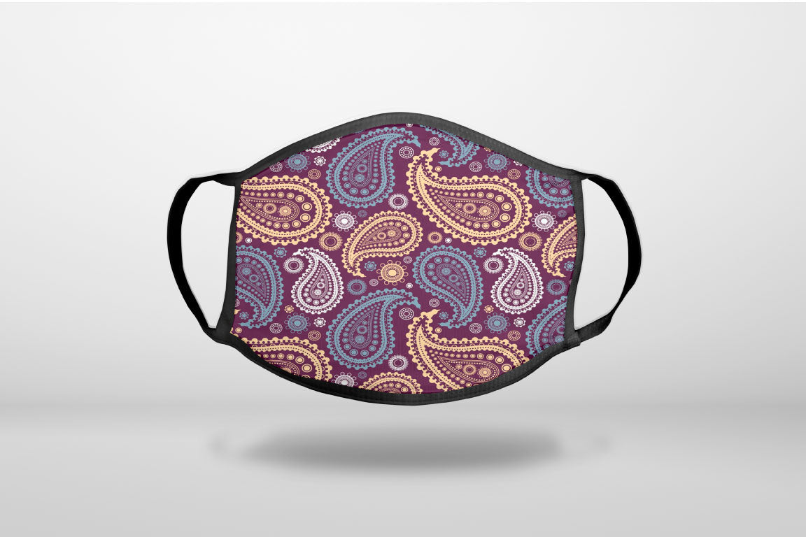 Purple Yellow Blue Paisley - 3-Ply Reusable Soft Face Mask Covering, Unisex, Cotton Inner Layer