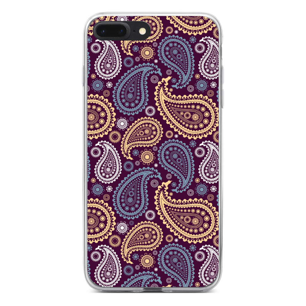 Purple Yellow Blue Paisley Clear Shockproof iPhone Case, view 6