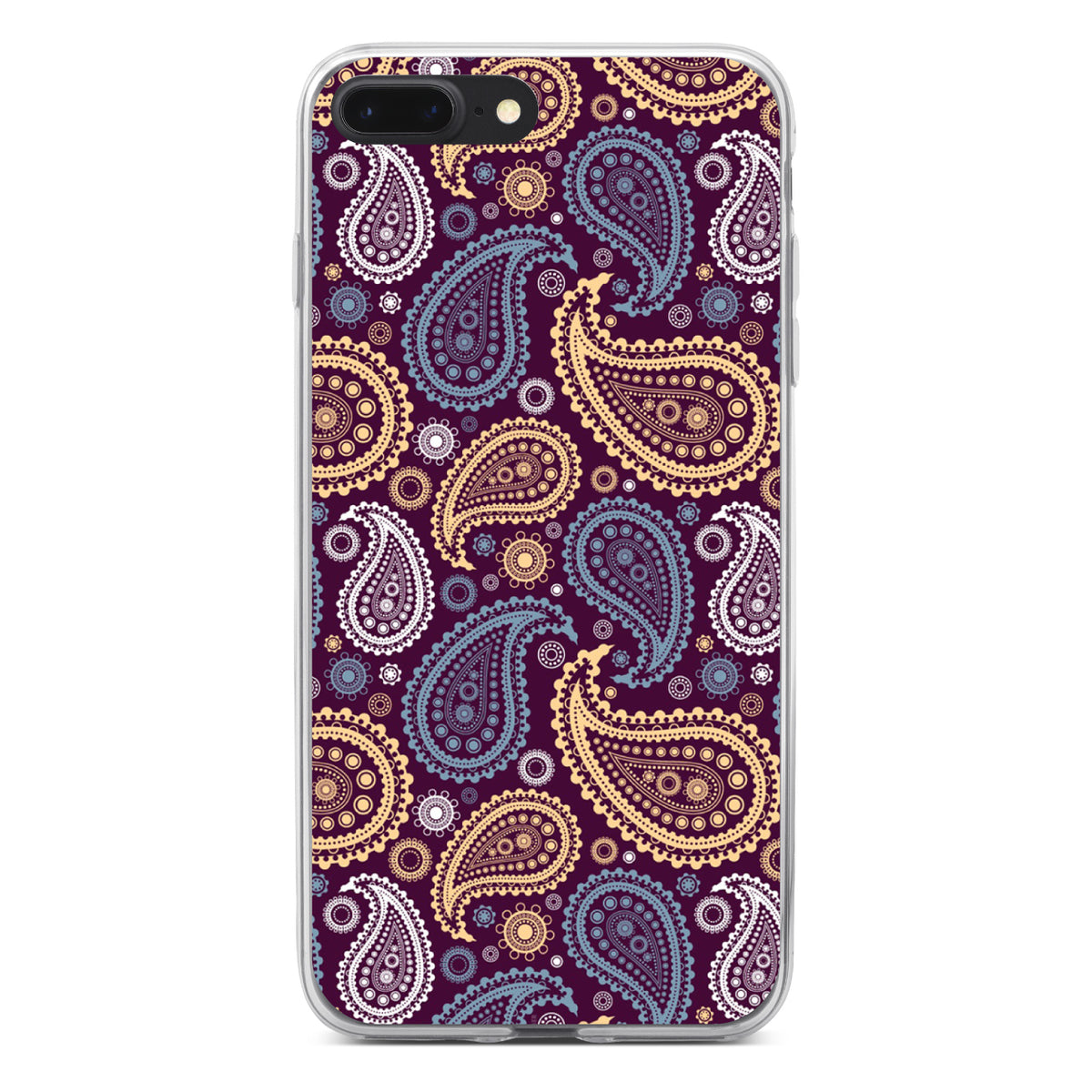 Purple Yellow Blue Paisley Clear Shockproof iPhone Case, view 6