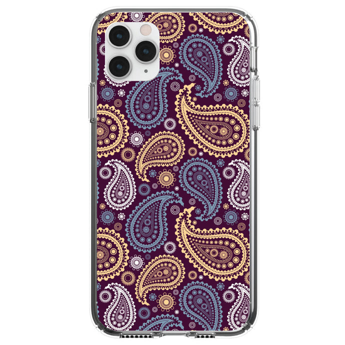 DistinctInk® Clear Shockproof Hybrid Case for Apple iPhone / Samsung Galaxy / Google Pixel - Purple Yellow Blue Paisley