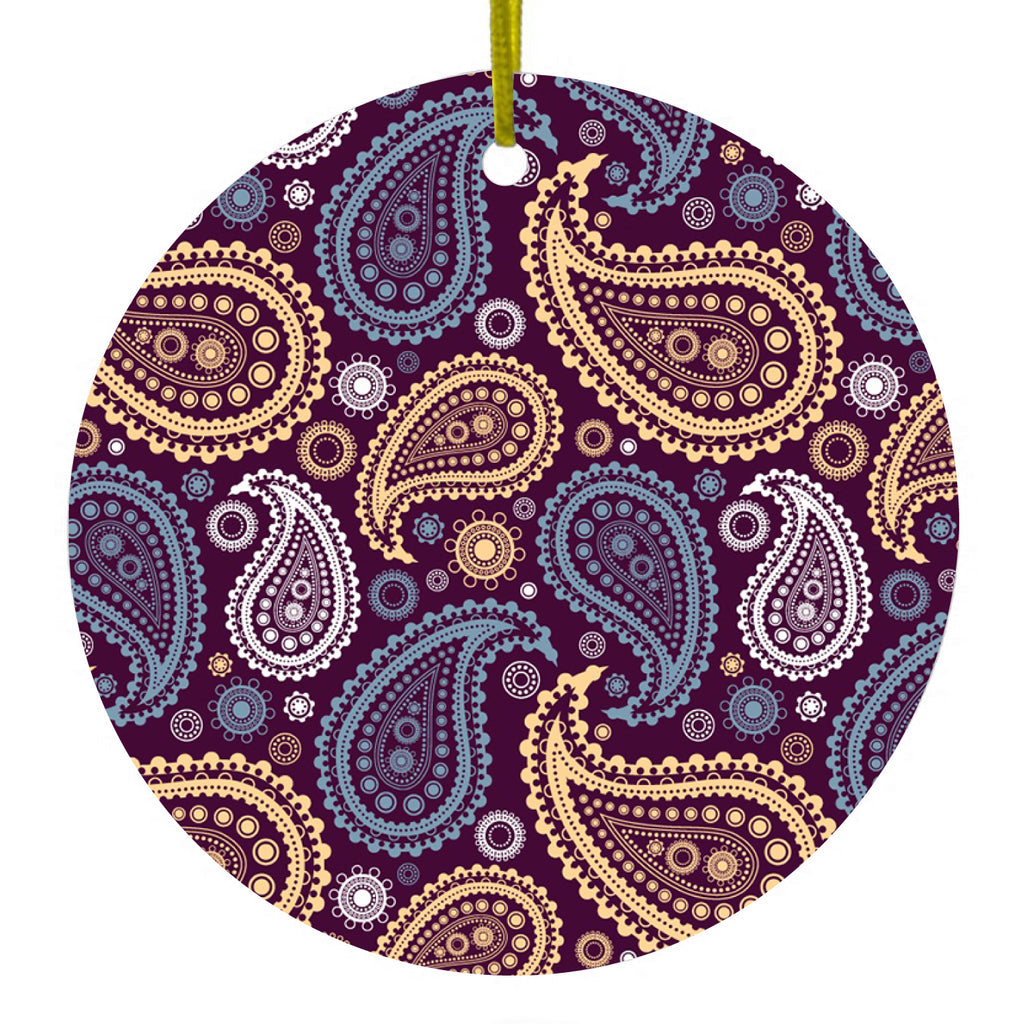 Purple Yellow Blue Paisley Ceramic Ornament