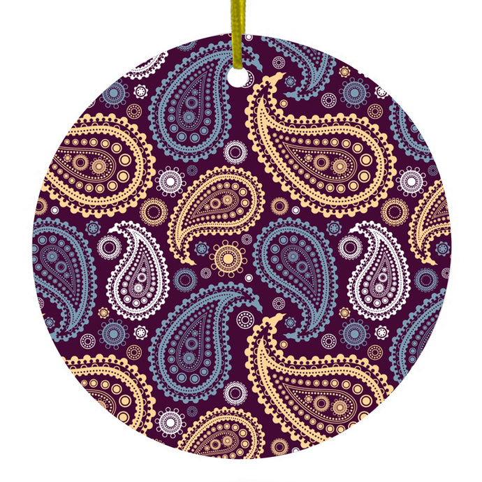 Purple Yellow Blue Paisley Ceramic Ornament