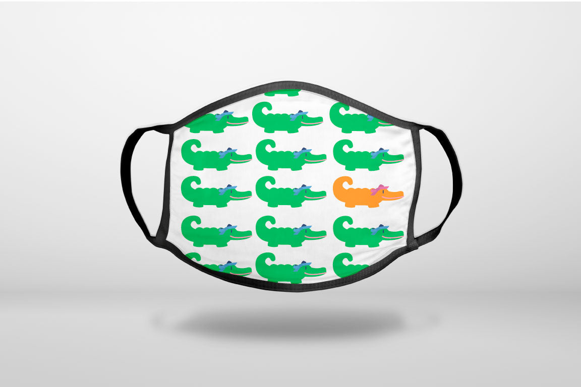 Green Orange Blue Alligator Gator - 3-Ply Reusable Soft Face Mask Covering, Unisex, Cotton Inner Layer