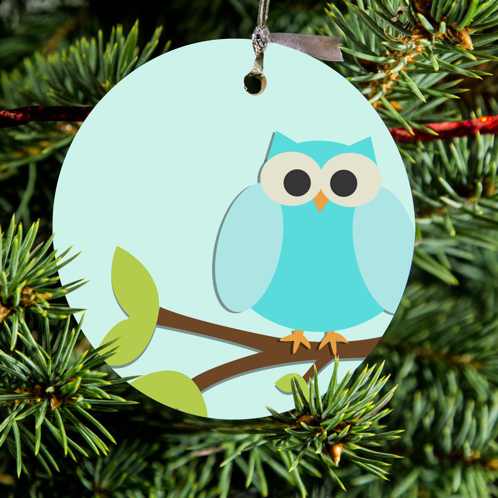 Blue Owl Cartoon Ceramic Ornament, view 2