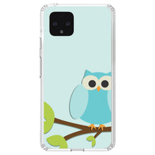 DistinctInk® Clear Shockproof Hybrid Case for Apple iPhone / Samsung Galaxy / Google Pixel - Blue Owl Cartoon