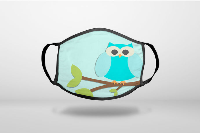 Blue Owl Cartoon - 3-Ply Reusable Soft Face Mask Covering, Unisex, Cotton Inner Layer