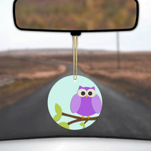 DistinctInk® Hanging Ceramic Christmas Tree Ornament with Gold String - Great Gift / Present - 2 3/4 inch Diameter - Purple Owl Cartoon