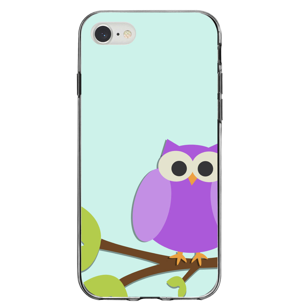 Purple Owl Cartoon Clear Shockproof iPhone Case, view 5