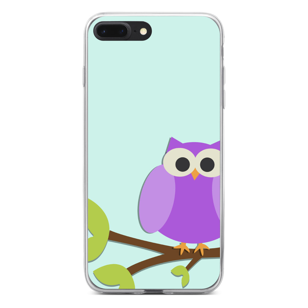 Purple Owl Cartoon Clear Shockproof iPhone Case, view 6