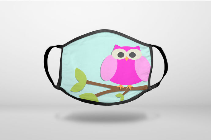 Pink Owl Cartoon - 3-Ply Reusable Soft Face Mask Covering, Unisex, Cotton Inner Layer