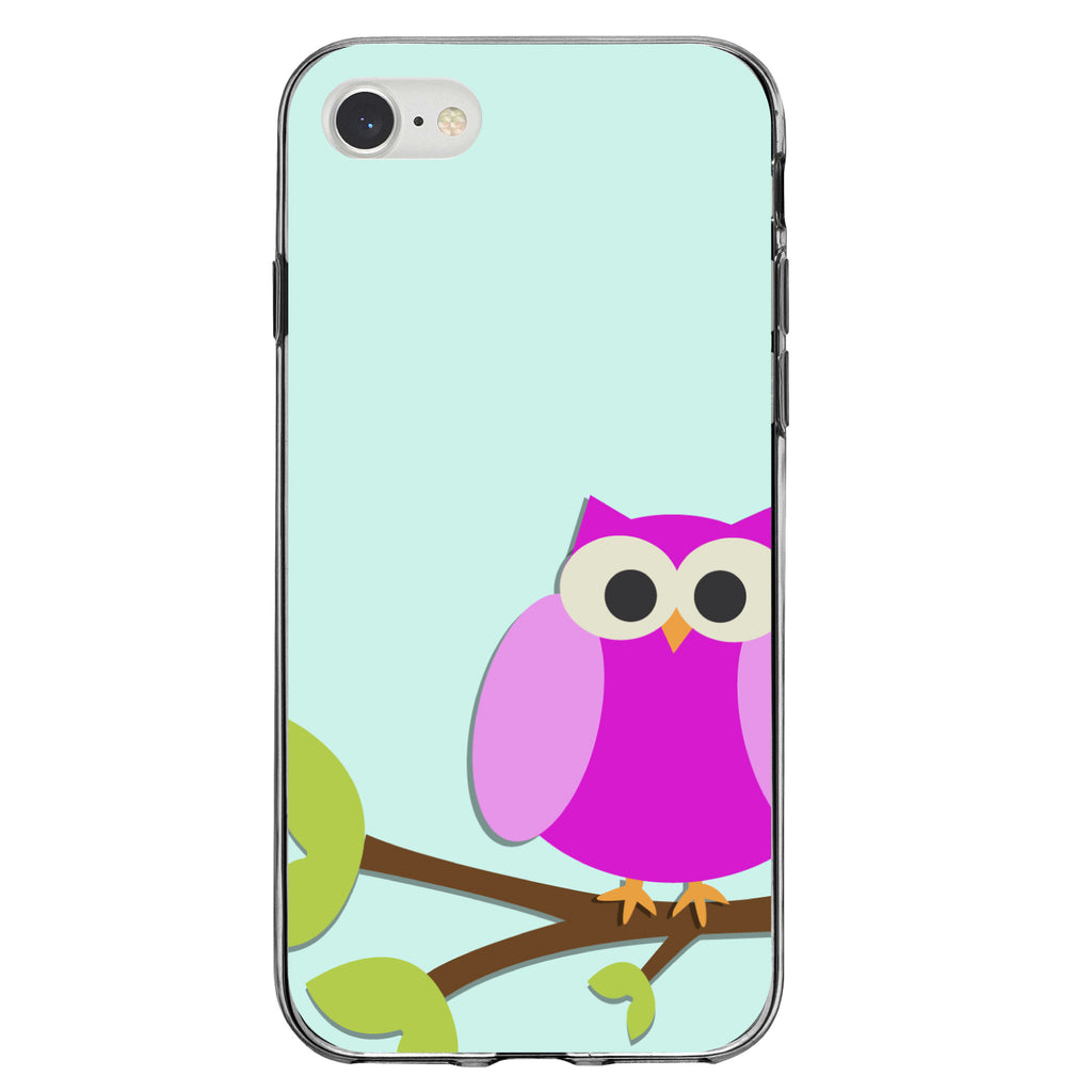 Pink Owl Cartoon Clear Shockproof iPhone Case, view 5