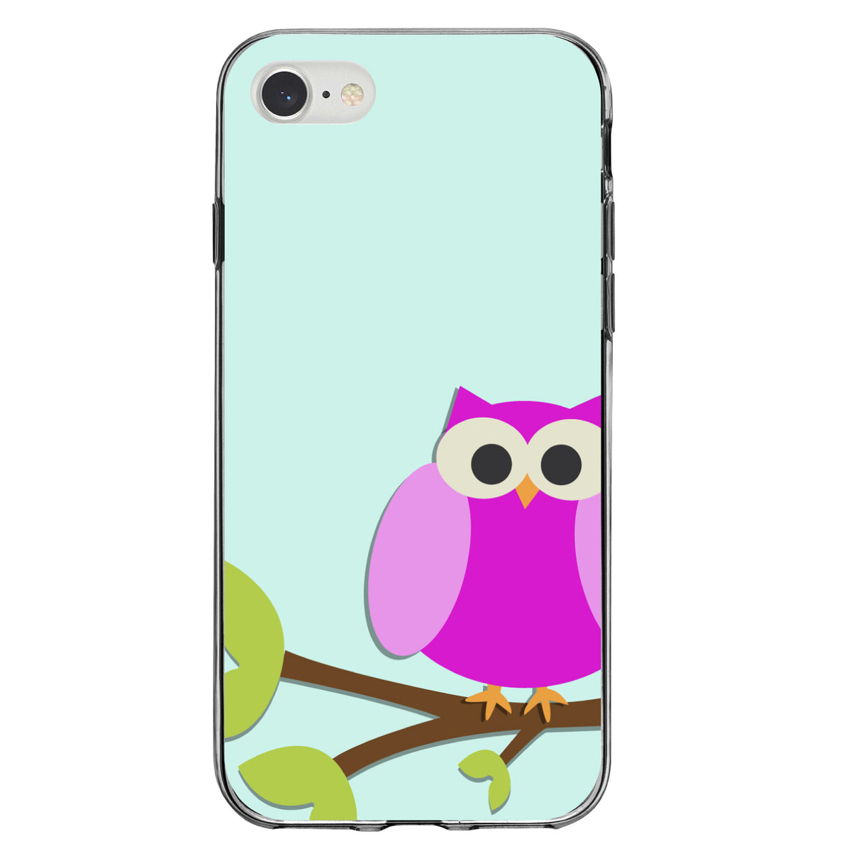Pink Owl Cartoon Clear Shockproof iPhone Case, view 5
