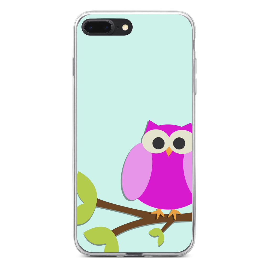 Pink Owl Cartoon Clear Shockproof iPhone Case, view 6