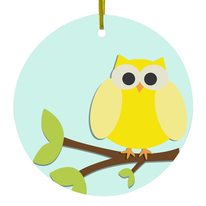 Yellow Owl Cartoon Ceramic Ornament