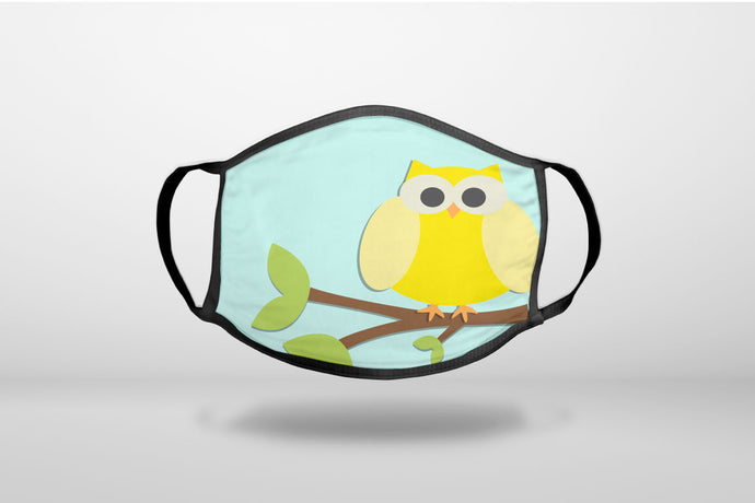 Yellow Owl Cartoon - 3-Ply Reusable Soft Face Mask Covering, Unisex, Cotton Inner Layer