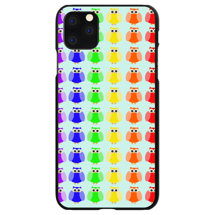 DistinctInk® Hard Plastic Snap-On Case for Apple iPhone or Samsung Galaxy - Rainbow Owls Cartoon