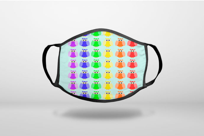Rainbow Owls Cartoon - 3-Ply Reusable Soft Face Mask Covering, Unisex, Cotton Inner Layer