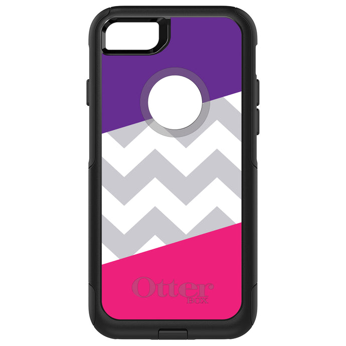 DistinctInk OtterBox Commuter Series Case for Apple iPhone or Samsung Galaxy - Purple Pink Block Grey Chevron
