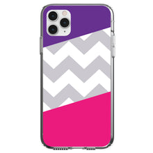DistinctInk® Clear Shockproof Hybrid Case for Apple iPhone / Samsung Galaxy / Google Pixel - Purple Pink Block Grey Chevron