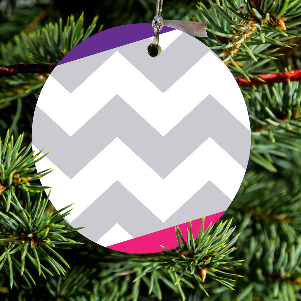Purple Pink Block Grey Chevron Ceramic Ornament, view 2