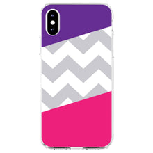 DistinctInk® Clear Shockproof Hybrid Case for Apple iPhone / Samsung Galaxy / Google Pixel - Purple Pink Block Grey Chevron