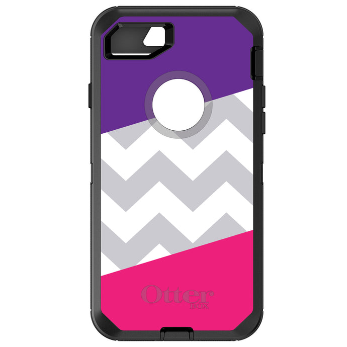 DistinctInk™ OtterBox Defender Series Case for Apple iPhone / Samsung Galaxy / Google Pixel - Purple Pink Block Grey Chevron