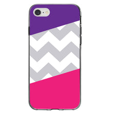 DistinctInk® Clear Shockproof Hybrid Case for Apple iPhone / Samsung Galaxy / Google Pixel - Purple Pink Block Grey Chevron
