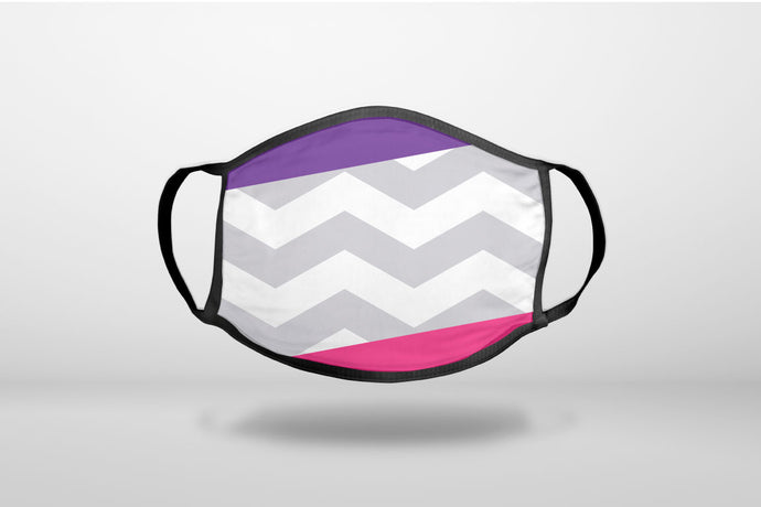 Purple Pink Block Grey Chevron - 3-Ply Reusable Soft Face Mask Covering, Unisex, Cotton Inner Layer
