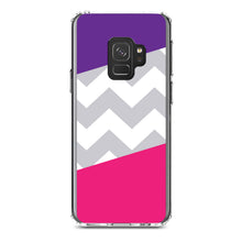 DistinctInk® Clear Shockproof Hybrid Case for Apple iPhone / Samsung Galaxy / Google Pixel - Purple Pink Block Grey Chevron