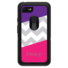 DistinctInk™ OtterBox Defender Series Case for Apple iPhone / Samsung Galaxy / Google Pixel - Purple Pink Block Grey Chevron