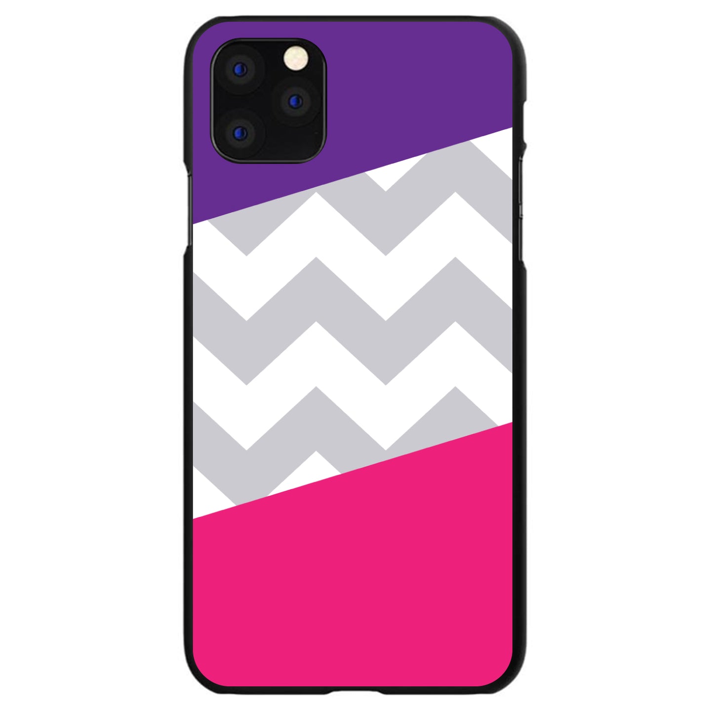 DistinctInk® Hard Plastic Snap-On Case for Apple iPhone or Samsung Galaxy - Purple Pink Block Grey Chevron