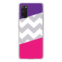 DistinctInk® Clear Shockproof Hybrid Case for Apple iPhone / Samsung Galaxy / Google Pixel - Purple Pink Block Grey Chevron