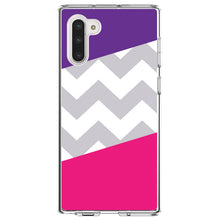 DistinctInk® Clear Shockproof Hybrid Case for Apple iPhone / Samsung Galaxy / Google Pixel - Purple Pink Block Grey Chevron